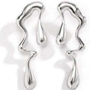 Anthropologie Irregular Water Drop Drip Melted Molten Metal Silver F01